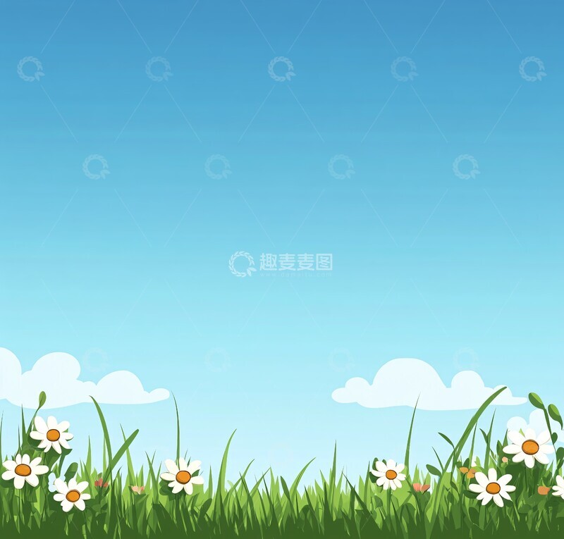 高清大图下载【趣麦麦图】蓝天绿地花丛图1