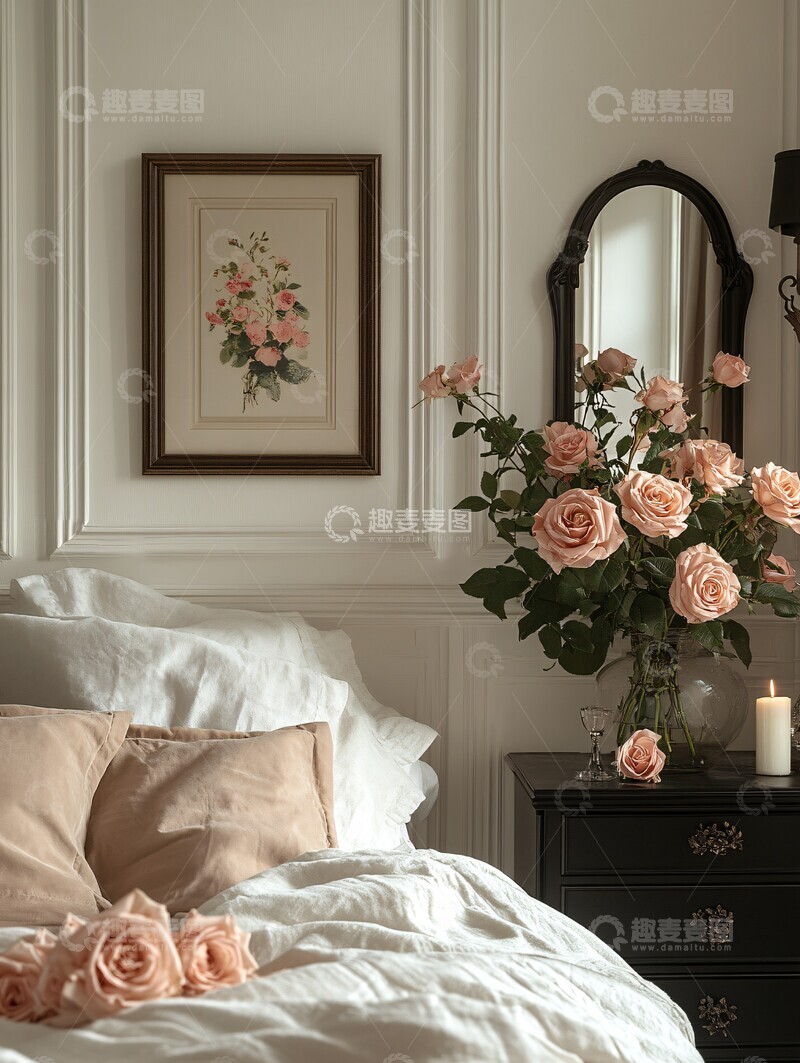 高清大图下载【趣麦麦图】白色卧室黑色家具