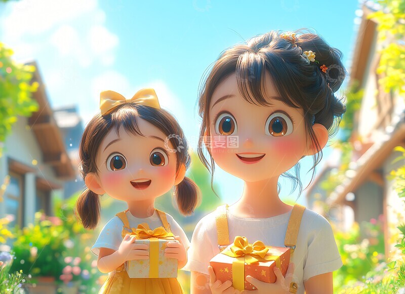 高清大图下载【趣麦麦图】母女携手喜迎礼物1