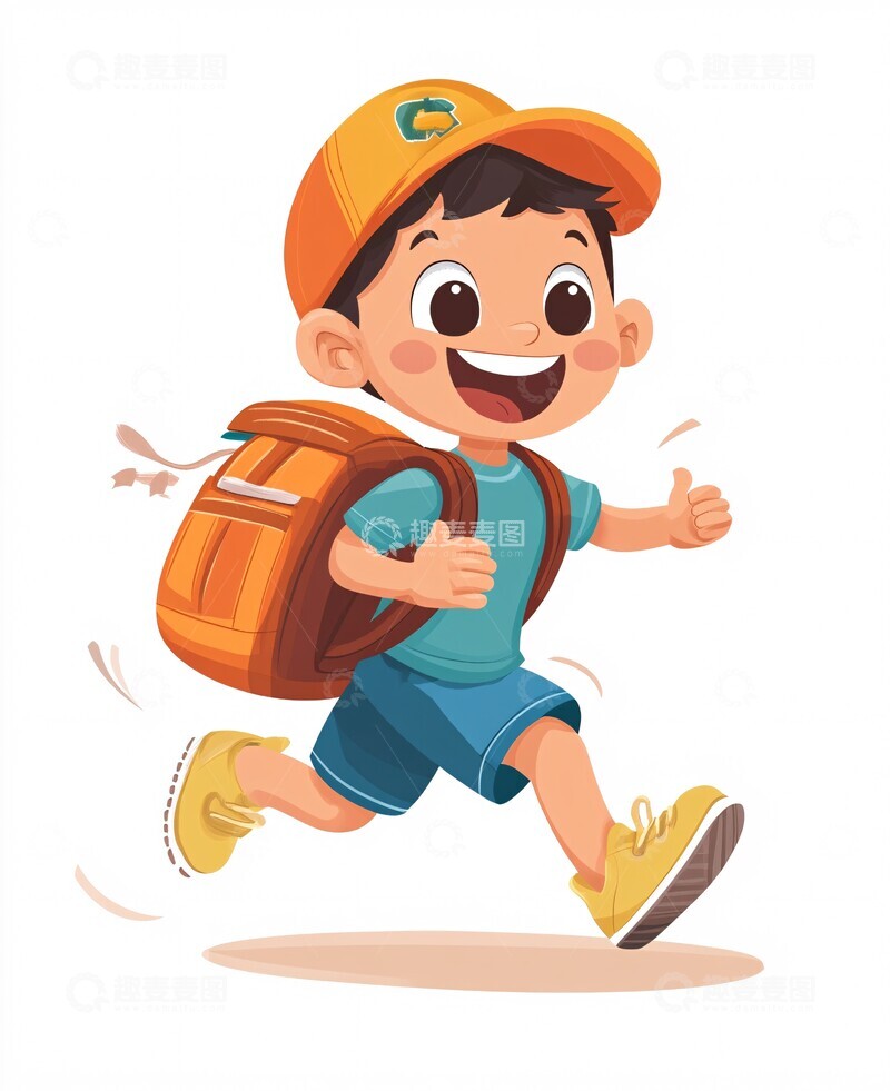 高清大图下载【趣麦麦图】小男孩跑步上学