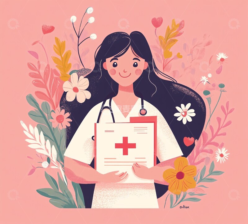 高清大图下载【趣麦麦图】护士文书花叶插图3