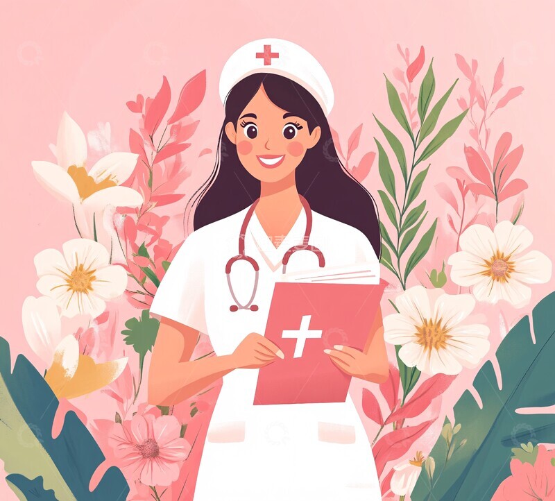 高清大图下载【趣麦麦图】护士文书花叶插图1