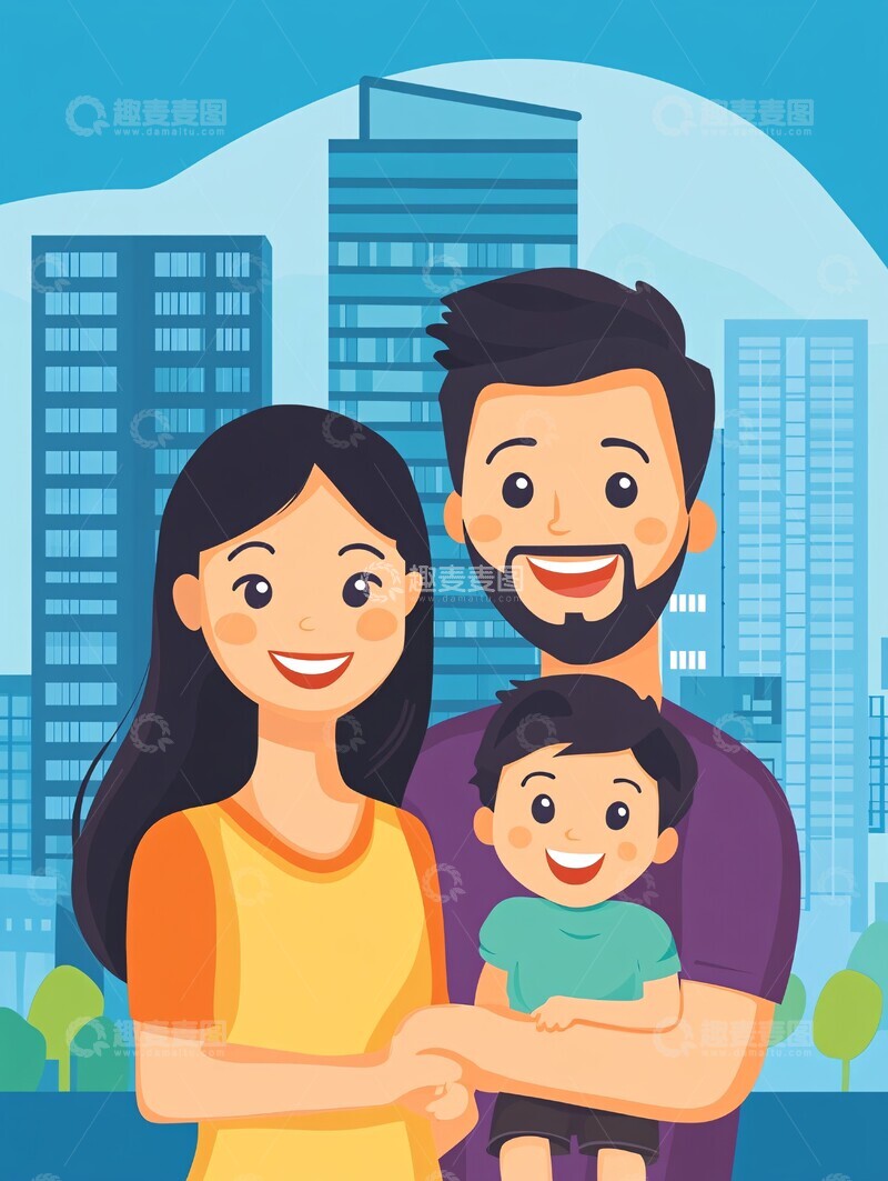 高清大图下载【趣麦麦图】一家人门前合影2