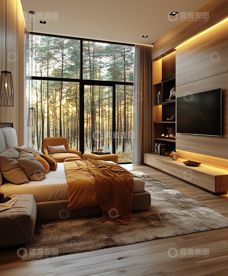 高清大图下载【趣麦麦图】现代卧室大窗设计1