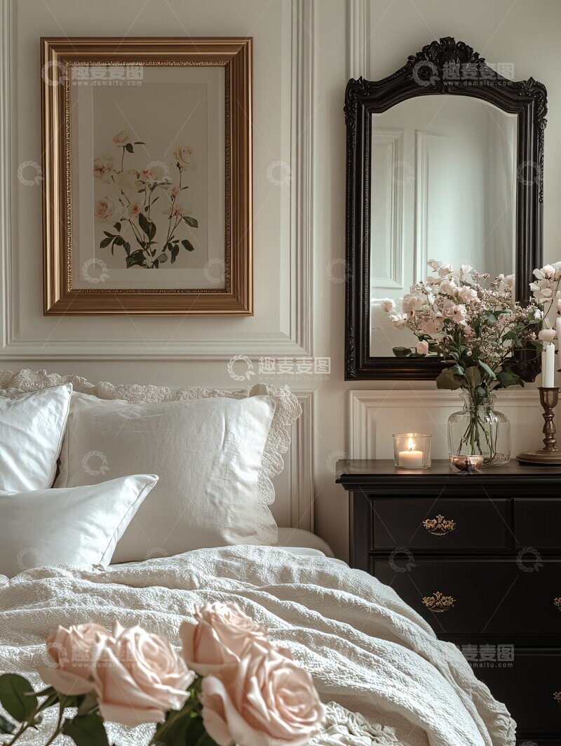 高清大图下载【趣麦麦图】白色卧室黑色家具1