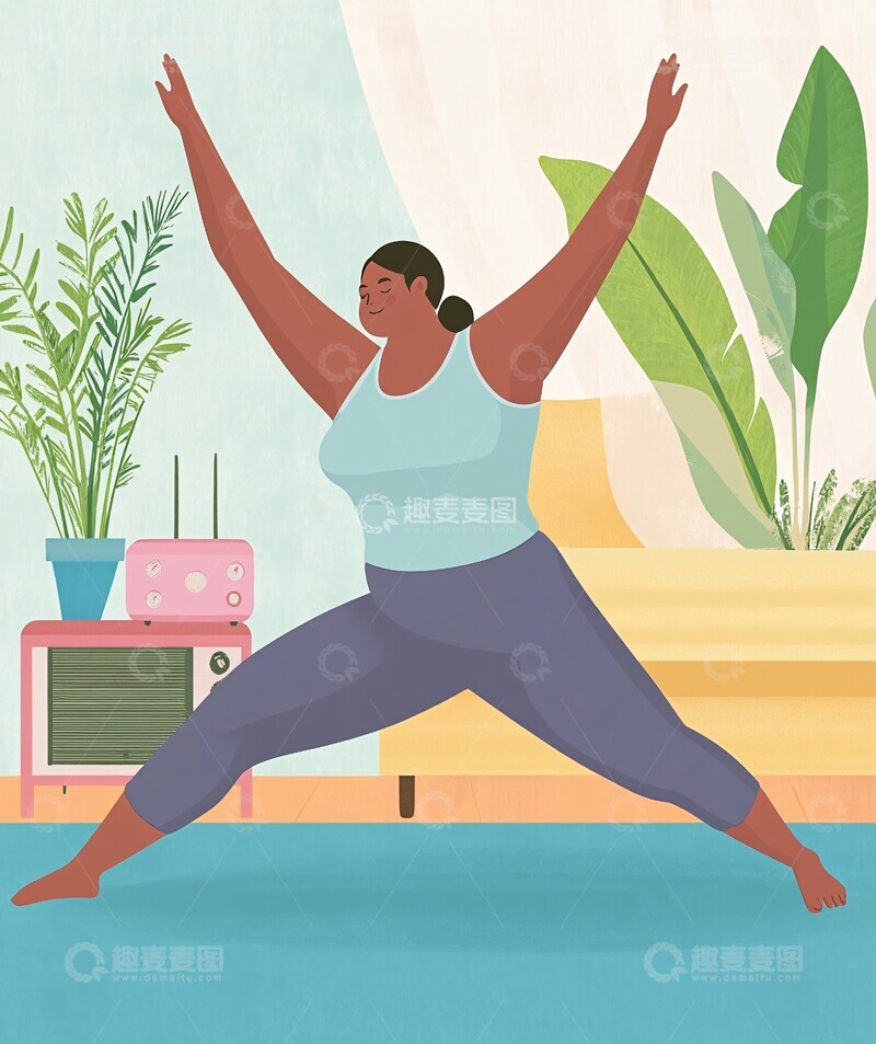 高清大图下载【趣麦麦图】胖女伸展图胖女伸展客厅1