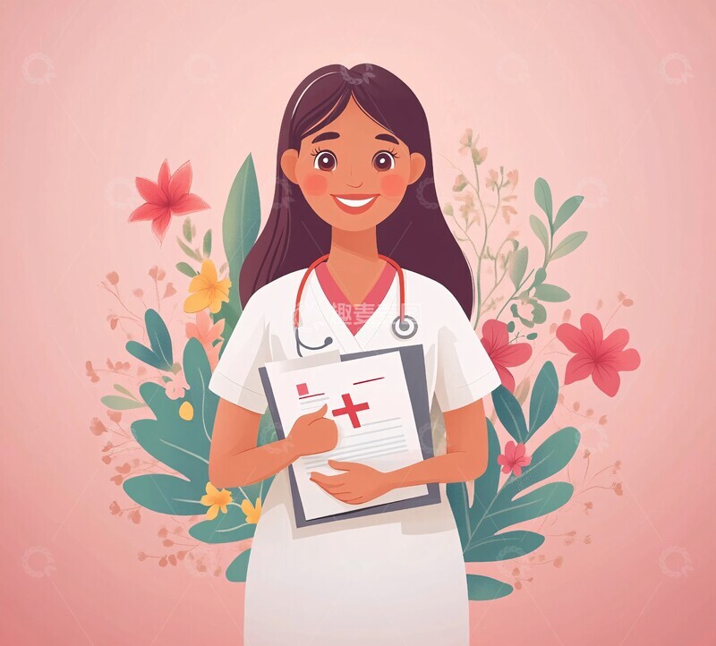高清大图下载【趣麦麦图】护士文书花叶插图