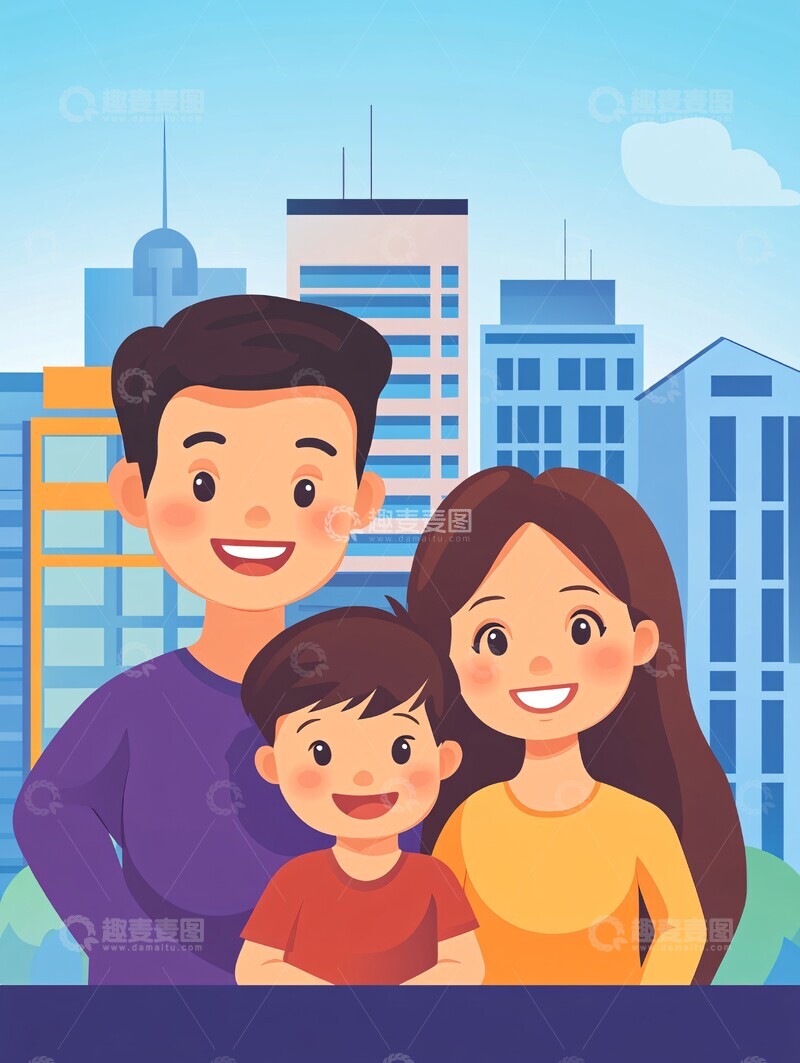 高清大图下载【趣麦麦图】一家人门前合影1