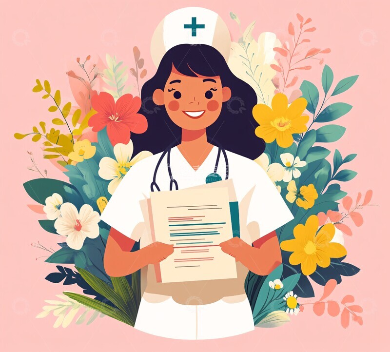 高清大图下载【趣麦麦图】护士文书花叶插图2