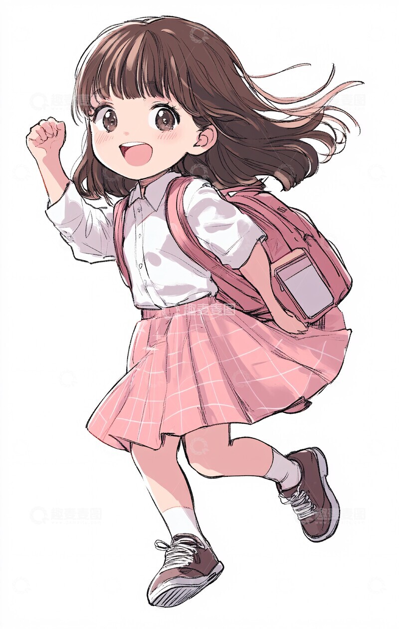 高清大图下载【趣麦麦图】女孩上学女孩粉色裙子