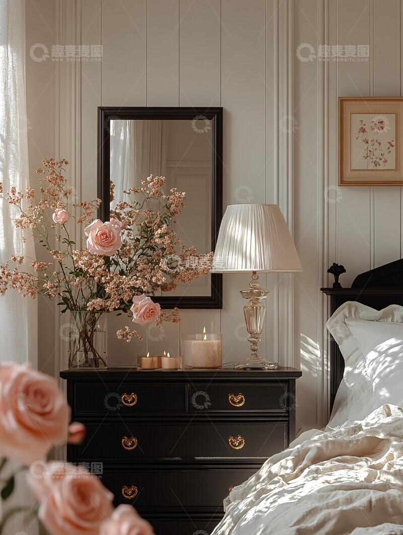 高清大图下载【趣麦麦图】白色卧室黑色家具2