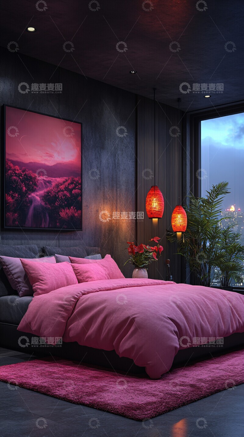高清大图下载【趣麦麦图】粉色灰色卧室2