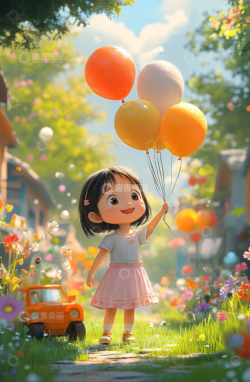 高清大图下载【趣麦麦图】女孩玩气球积木