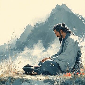 古人煮药图古人煮药手绘