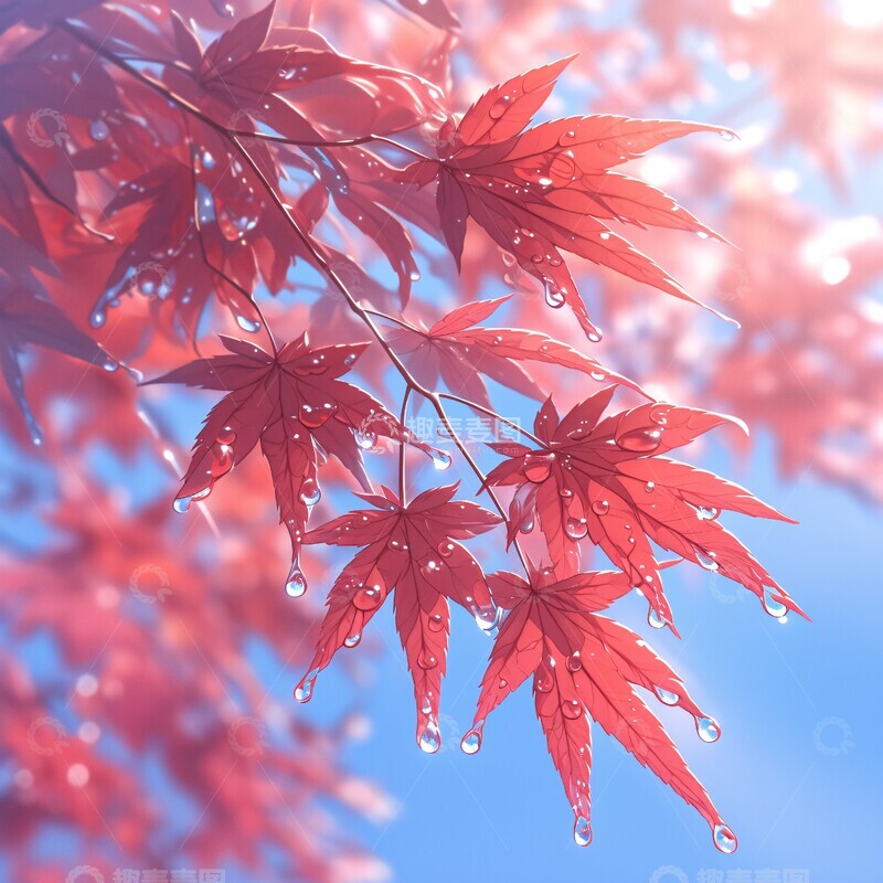高清大图下载【趣麦麦图】红叶秋露映日光