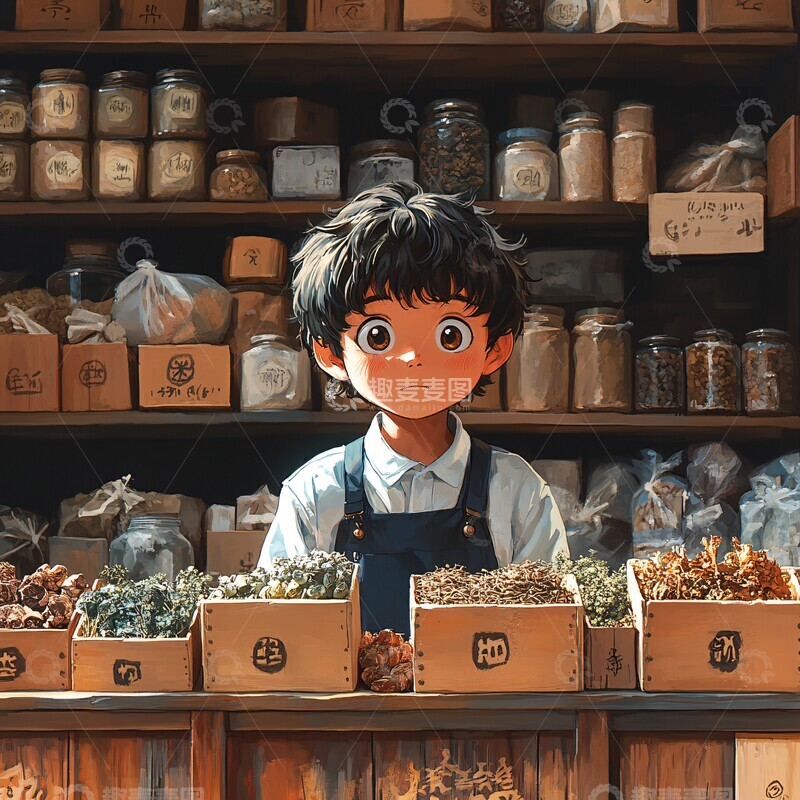高清大图下载【趣麦麦图】男孩与草药铺