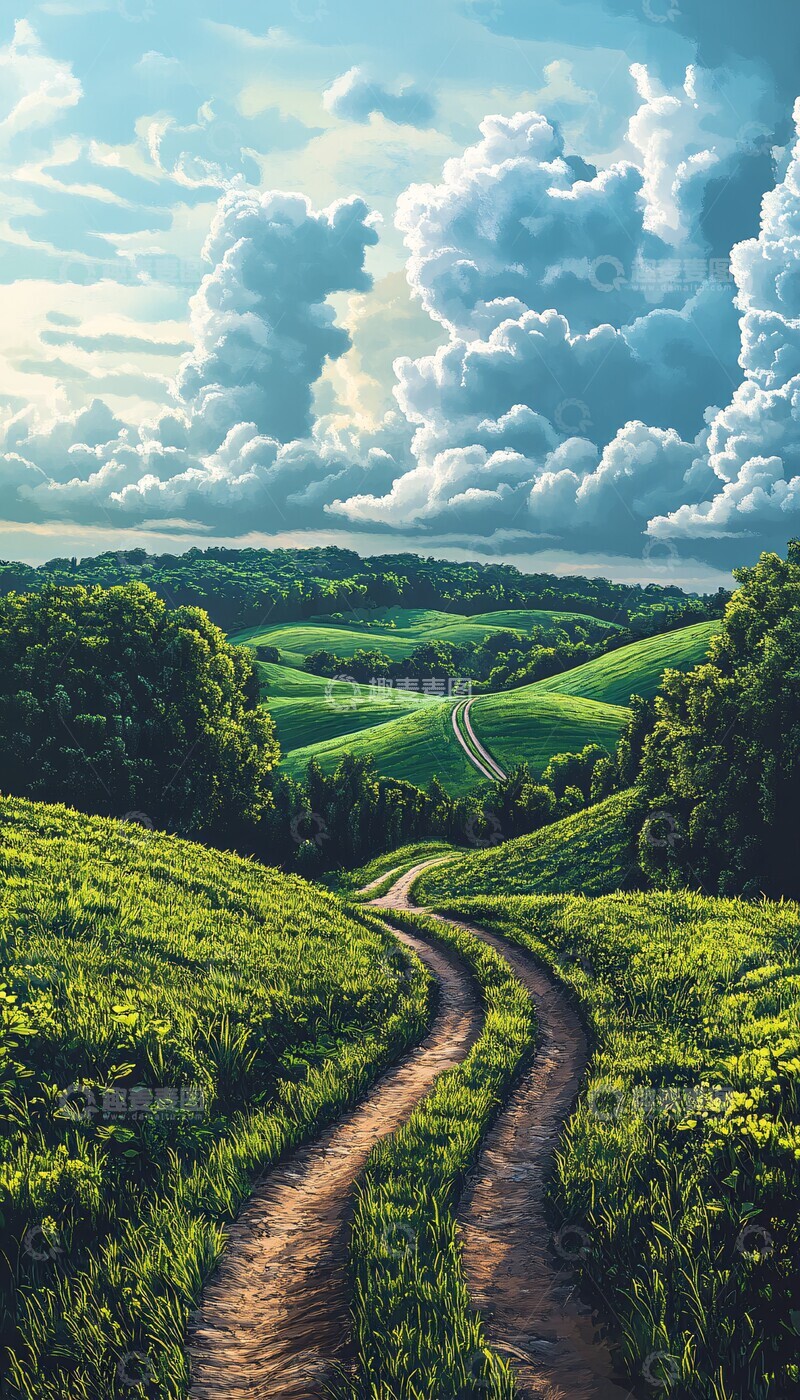 高清大图下载【趣麦麦图】绿色卡通山丘2