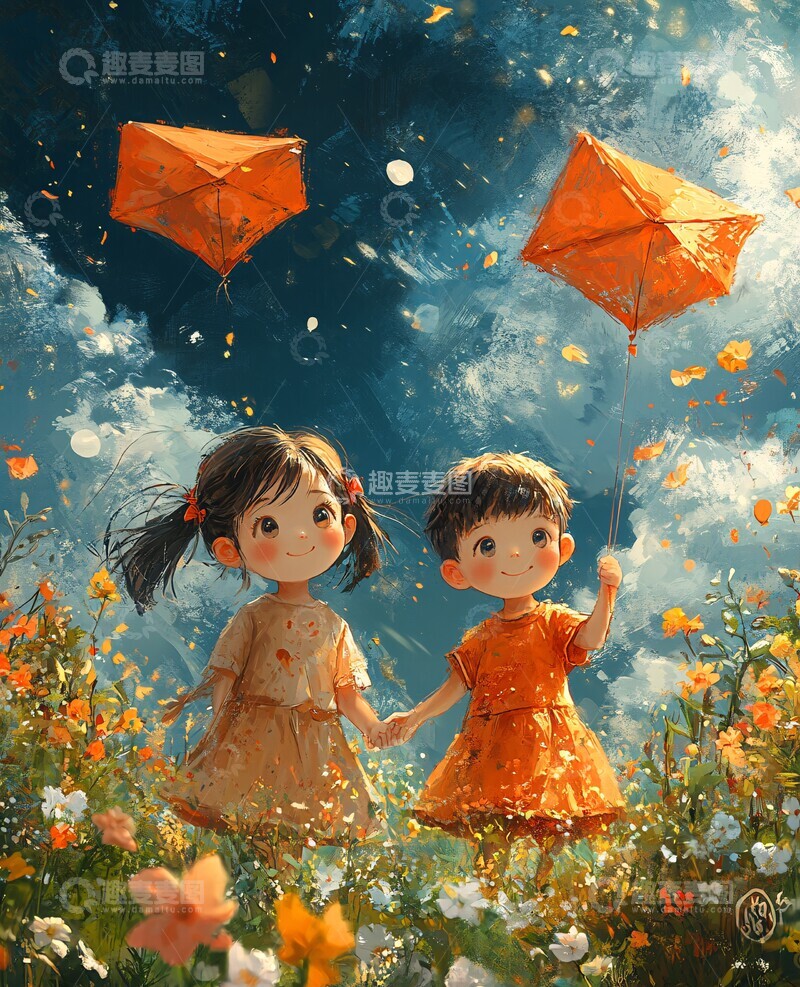 高清大图下载【趣麦麦图】风筝与气球风筝气球女孩