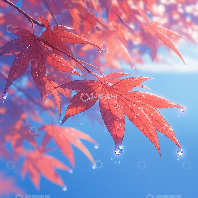 高清大图下载【趣麦麦图】红叶秋露映日光2