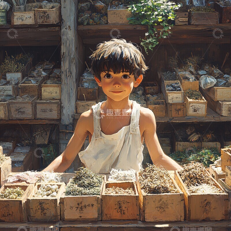 高清大图下载【趣麦麦图】男孩与药草铺