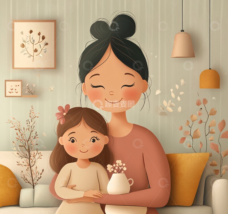 高清大图下载【趣麦麦图】母女相拥温馨一刻