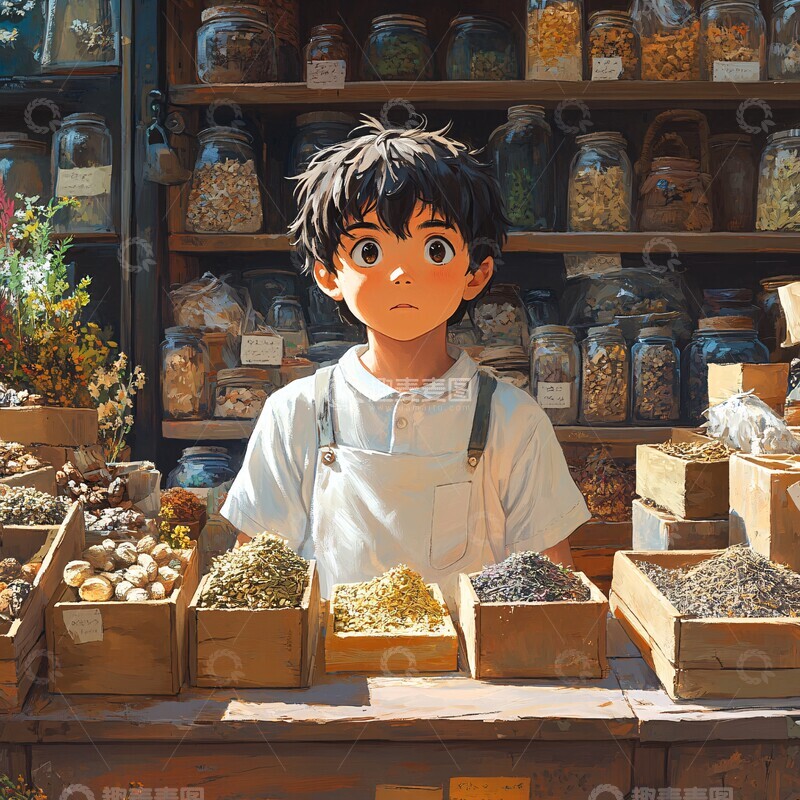 高清大图下载【趣麦麦图】男孩与药草铺1