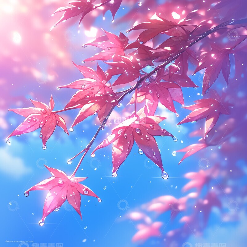 高清大图下载【趣麦麦图】红叶秋露映日光3