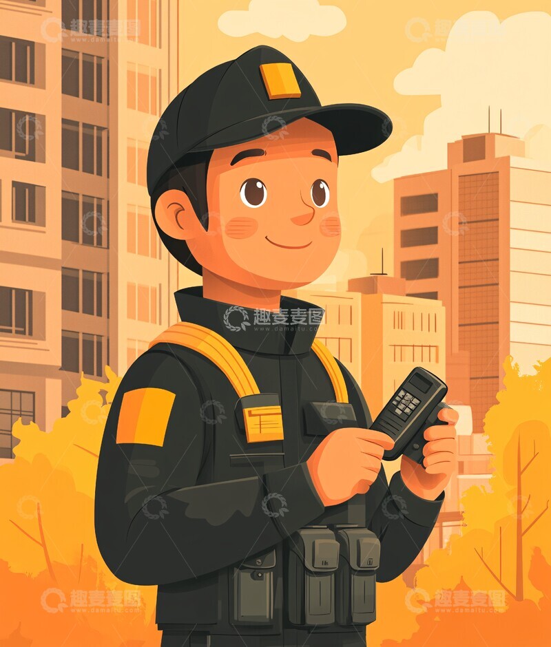 高清大图下载【趣麦麦图】保安站岗卡通插图2