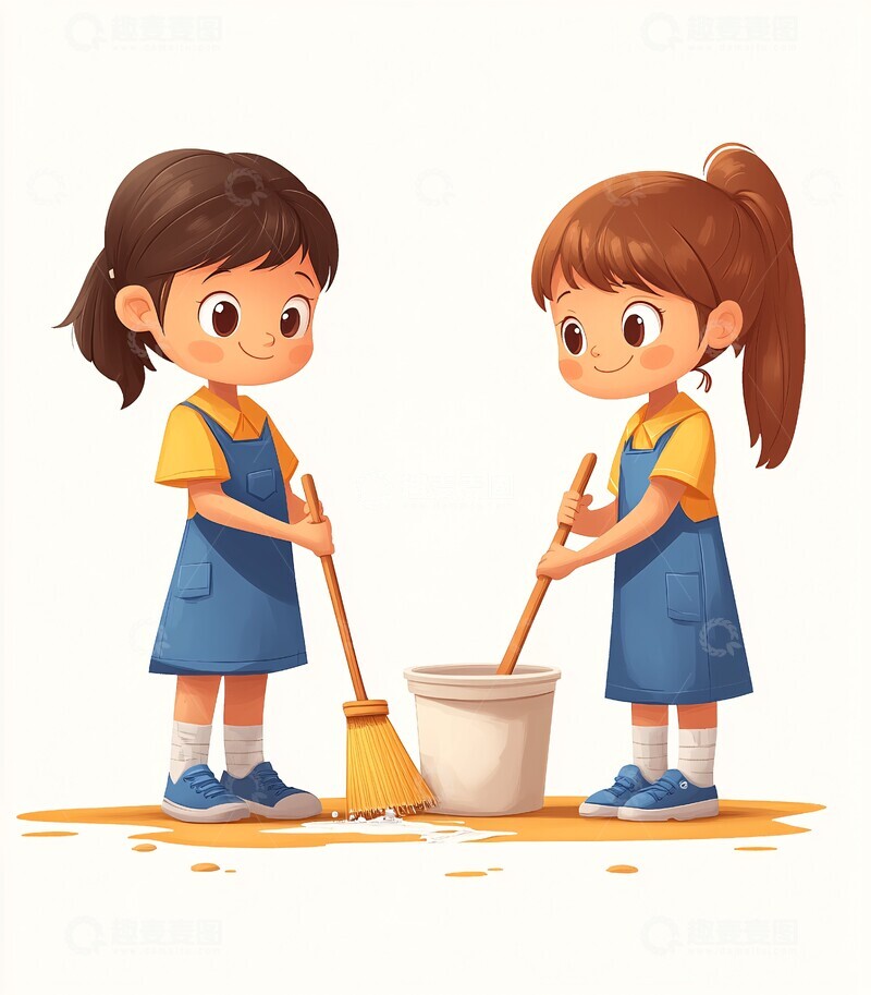高清大图下载【趣麦麦图】学生清洁教室