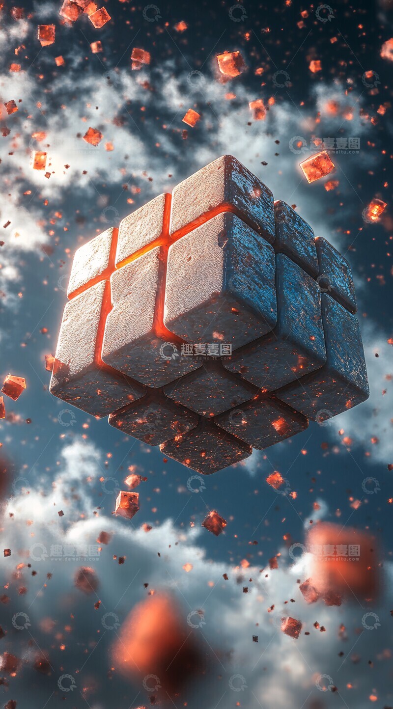 高清大图下载【趣麦麦图】几何立方体与飞行形状1
