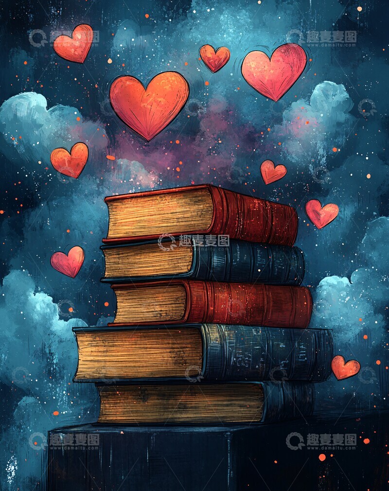 高清大图下载【趣麦麦图】书籍与爱心云彩2