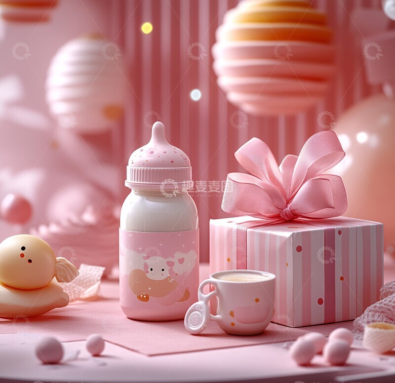高清大图下载【趣麦麦图】礼物盒奶瓶安抚奶