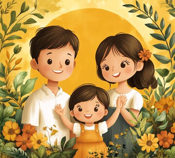 一家三口挥手图1