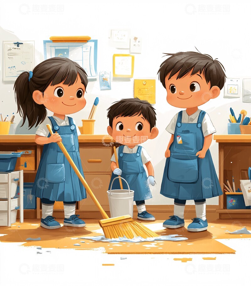 高清大图下载【趣麦麦图】学生清洁教室2