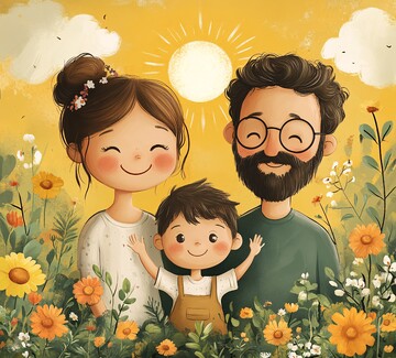 一家三口挥手图