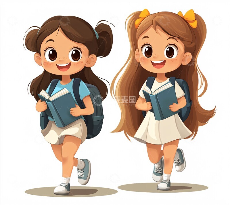 学校女孩读书跑向