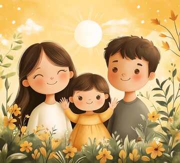 一家三口挥手图2