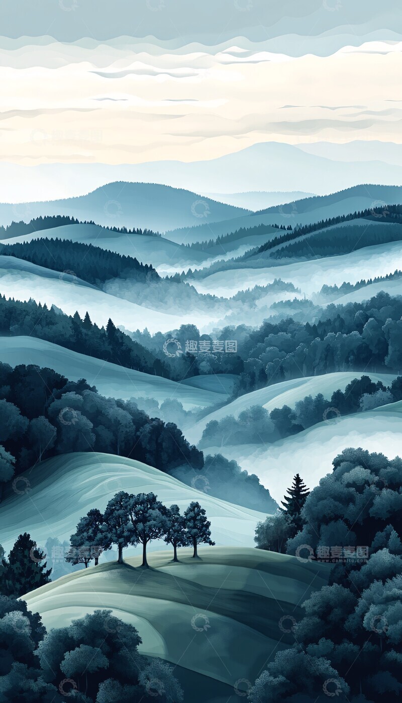 高清大图下载【趣麦麦图】绿色卡通山丘