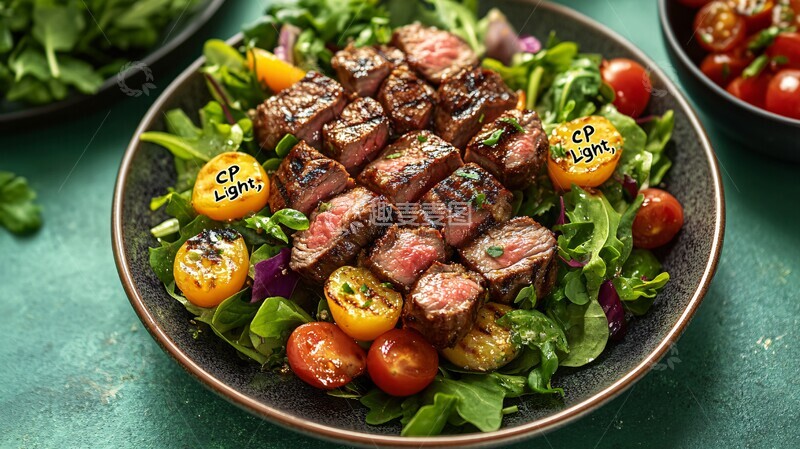 高清大图下载【趣麦麦图】牛肉沙拉配蔬菜