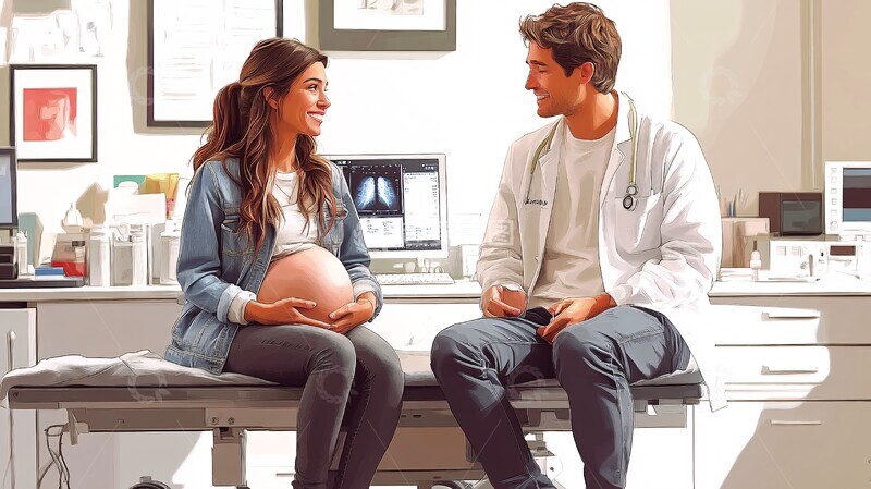 高清大图下载【趣麦麦图】孕妇超声检查场景1