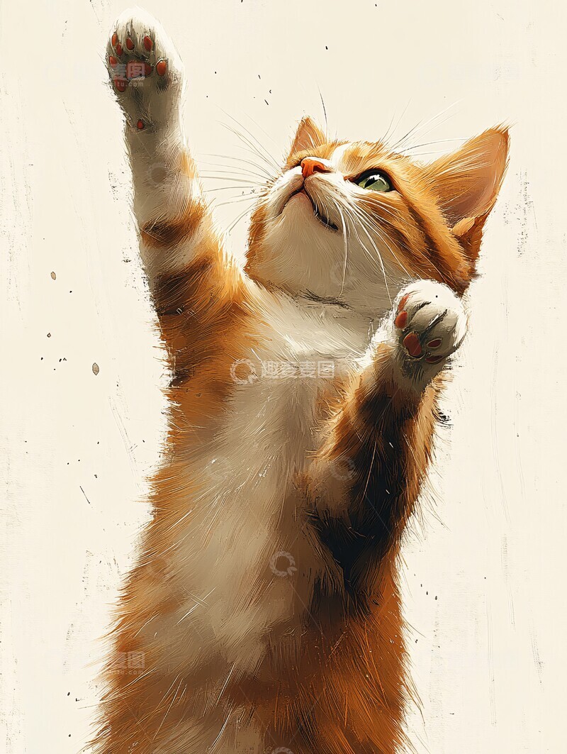 高清大图下载【趣麦麦图】猫站立伸爪站立伸爪玩耍1