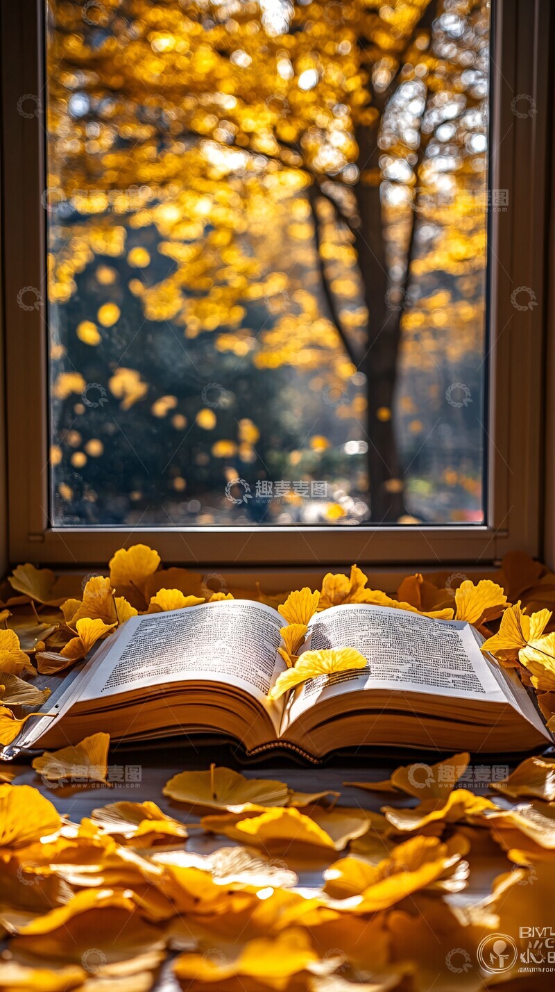 高清大图下载【趣麦麦图】金黄阳光下的书页1