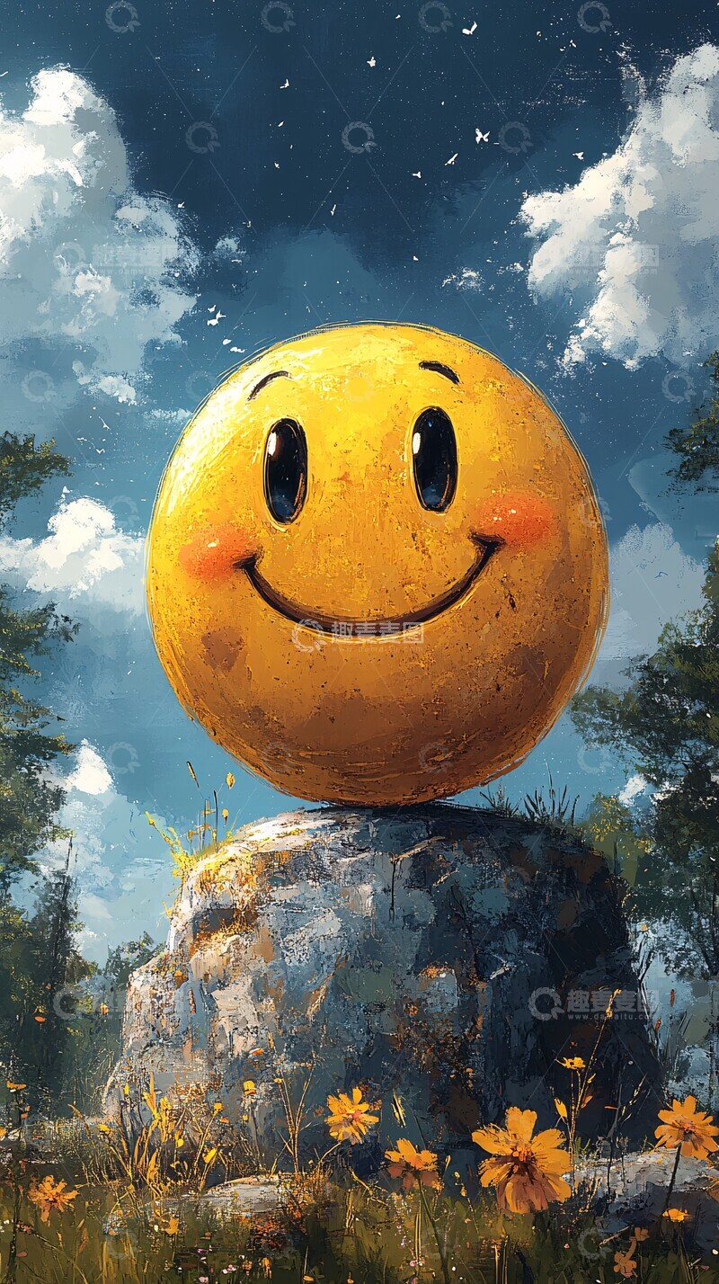 高清大图下载【趣麦麦图】黄笑脸与蓝天白云1