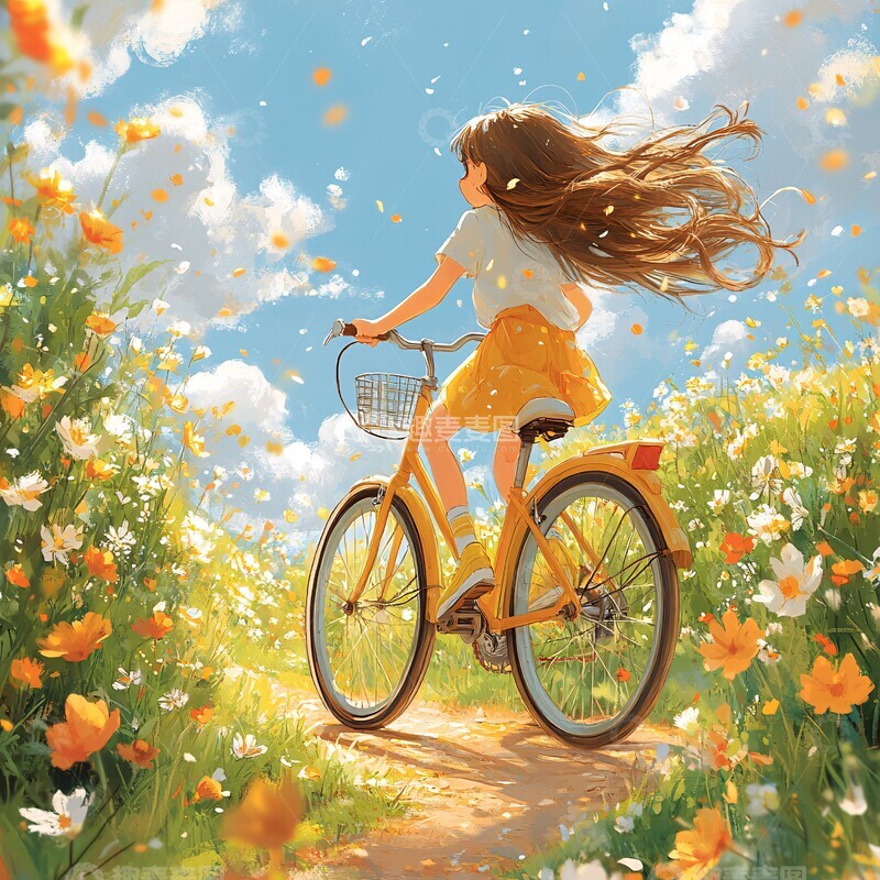 高清大图下载【趣麦麦图】女孩骑车公园风景2