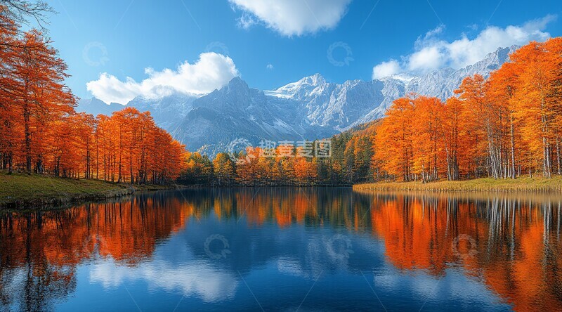高清大图下载【趣麦麦图】秋林湖景季节背景景色