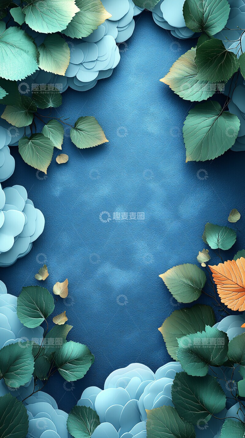 高清大图下载【趣麦麦图】蓝天白云绿叶线1