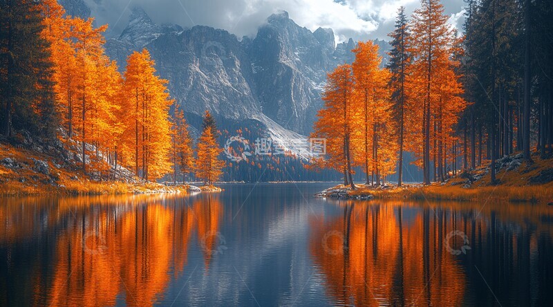 高清大图下载【趣麦麦图】秋林湖景季节背景景色3