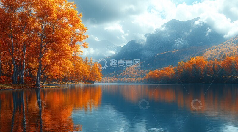 高清大图下载【趣麦麦图】秋日湖畔山林3