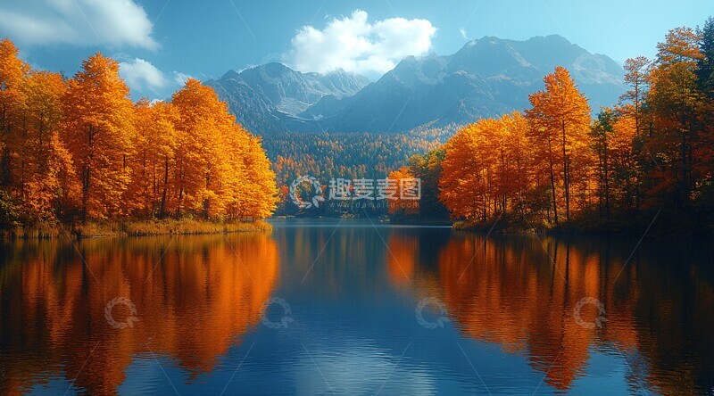 高清大图下载【趣麦麦图】秋日湖畔山林2