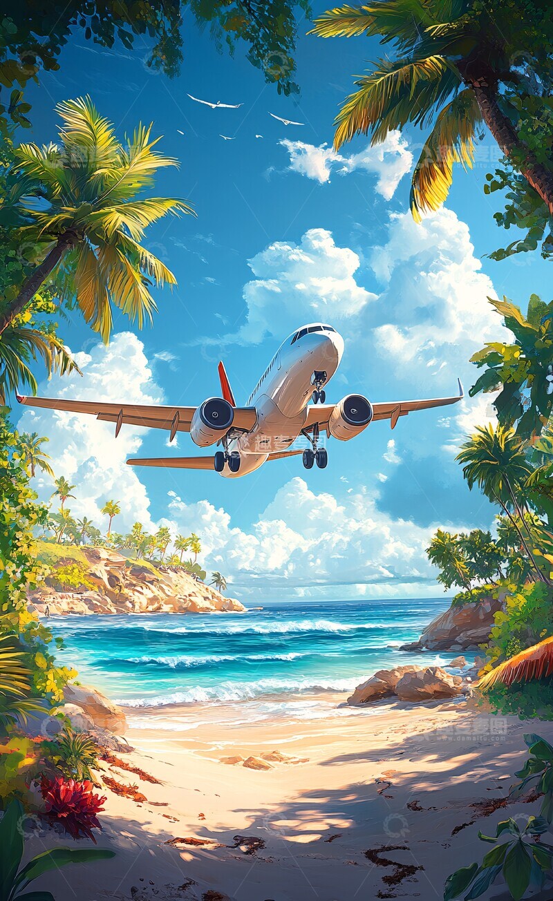高清大图下载【趣麦麦图】夏日海滩飞行1